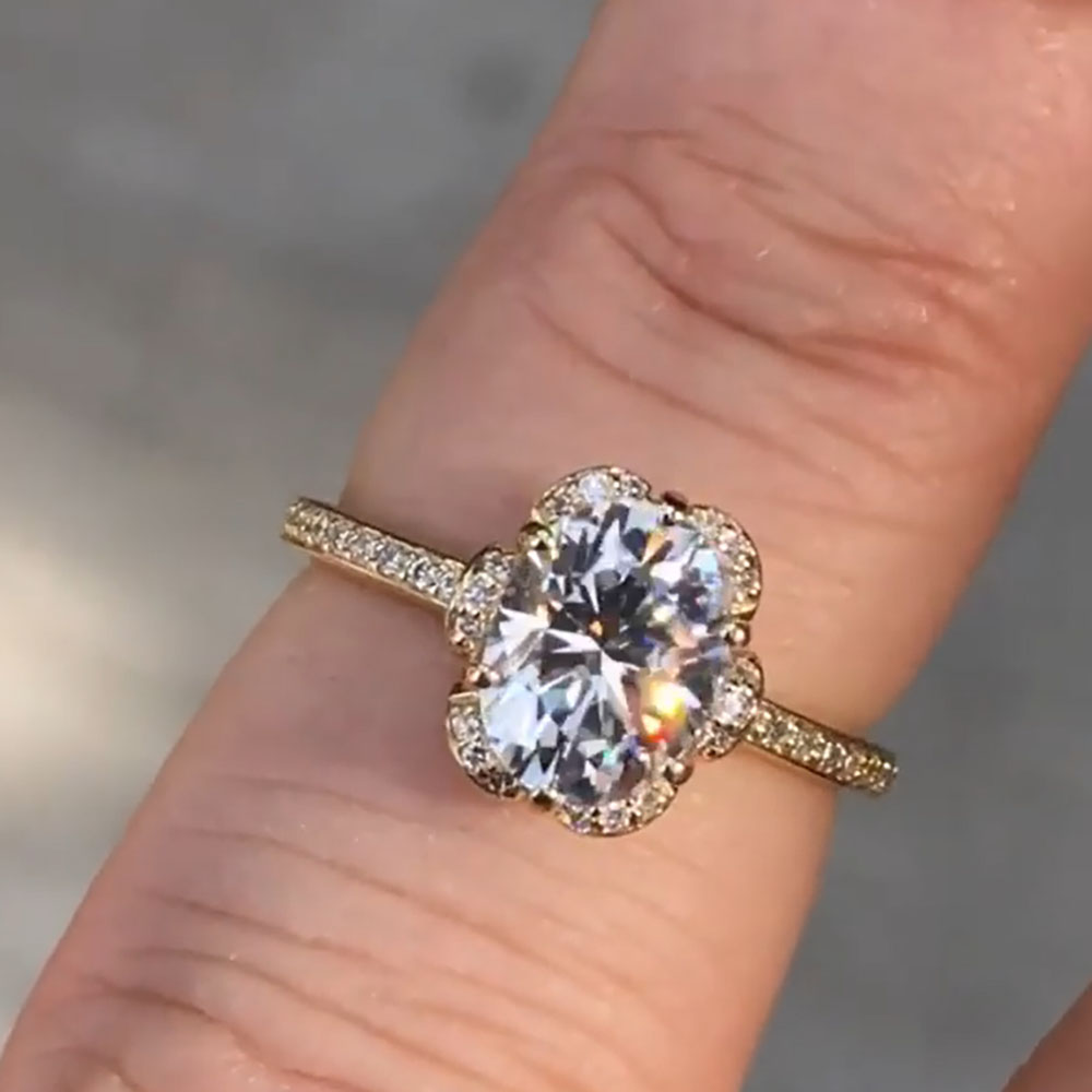 Moissanite Engagement Ring 1 Carat - Custom Solid 14K Yellow Gold Women