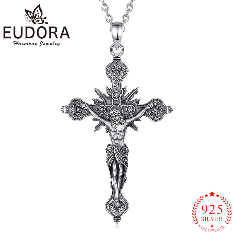 925 Sterling Silver Chain Necklace Men - Eudora New Crucifix Cross Necklace 925