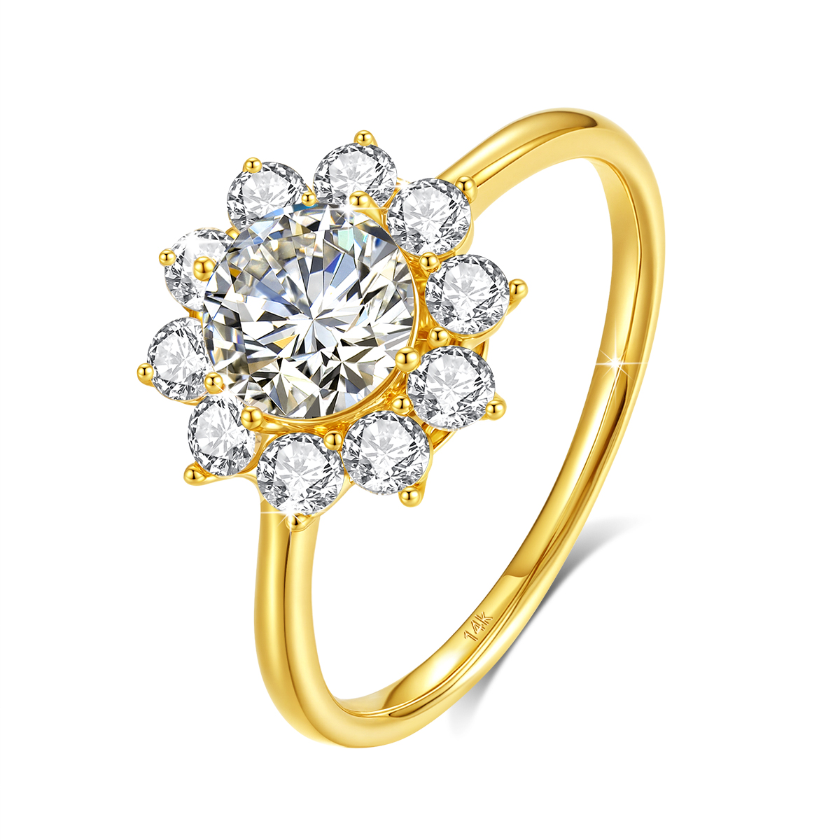 Moissanite Engagement Ring 1 Carat - Szjinao 100% Real 14k Gold Flower