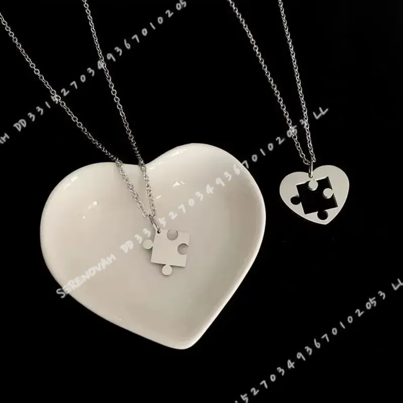 2Pcs Set Simple Puzzle Heart M - Magnetic Couple Matching Necklaces ulasan dan harga
