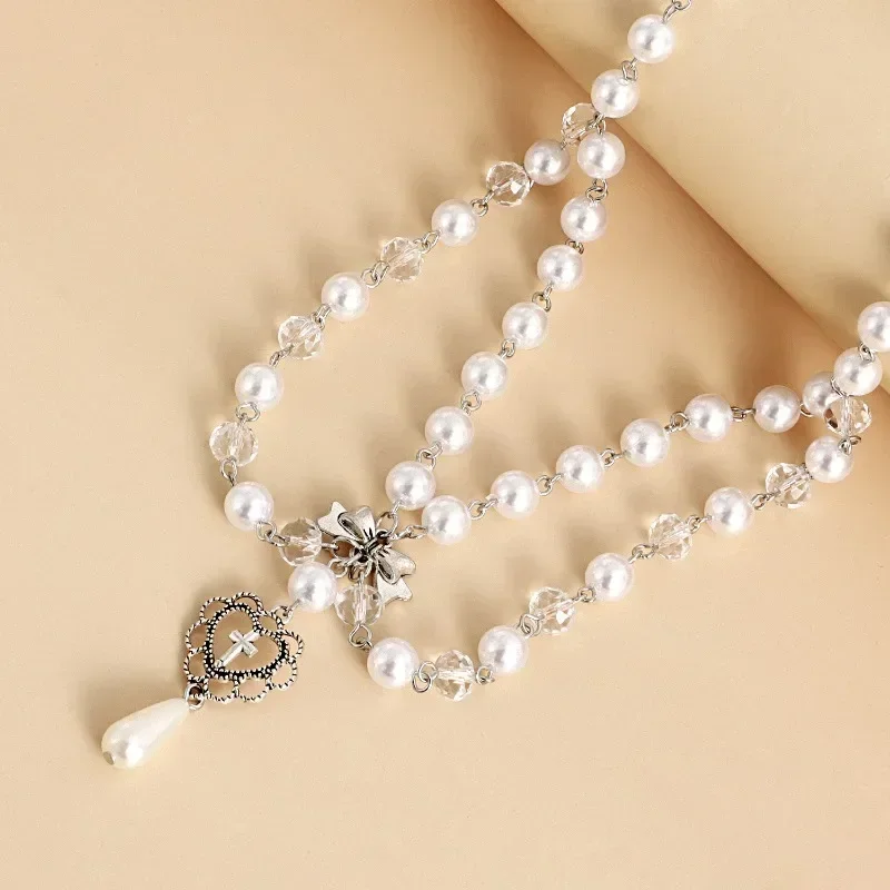 Punk Crosses Pendant Necklace  - Pearl Choker Necklace Vintage ulasan dan harga