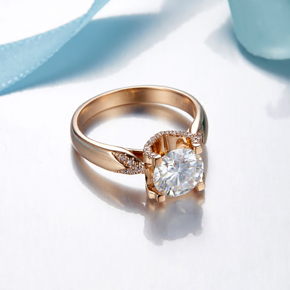 Custom Solid 18K Au750 White G - Moissanite Engagement Ring 1 Carat ulasan dan harga