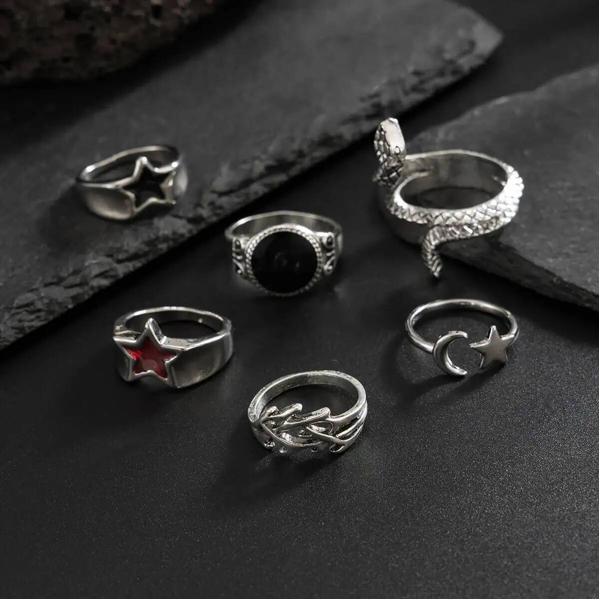 KunJoe 6Pcs New Goth Snake Ope - Vintage Punk Knuckle Rings Set ulasan dan harga