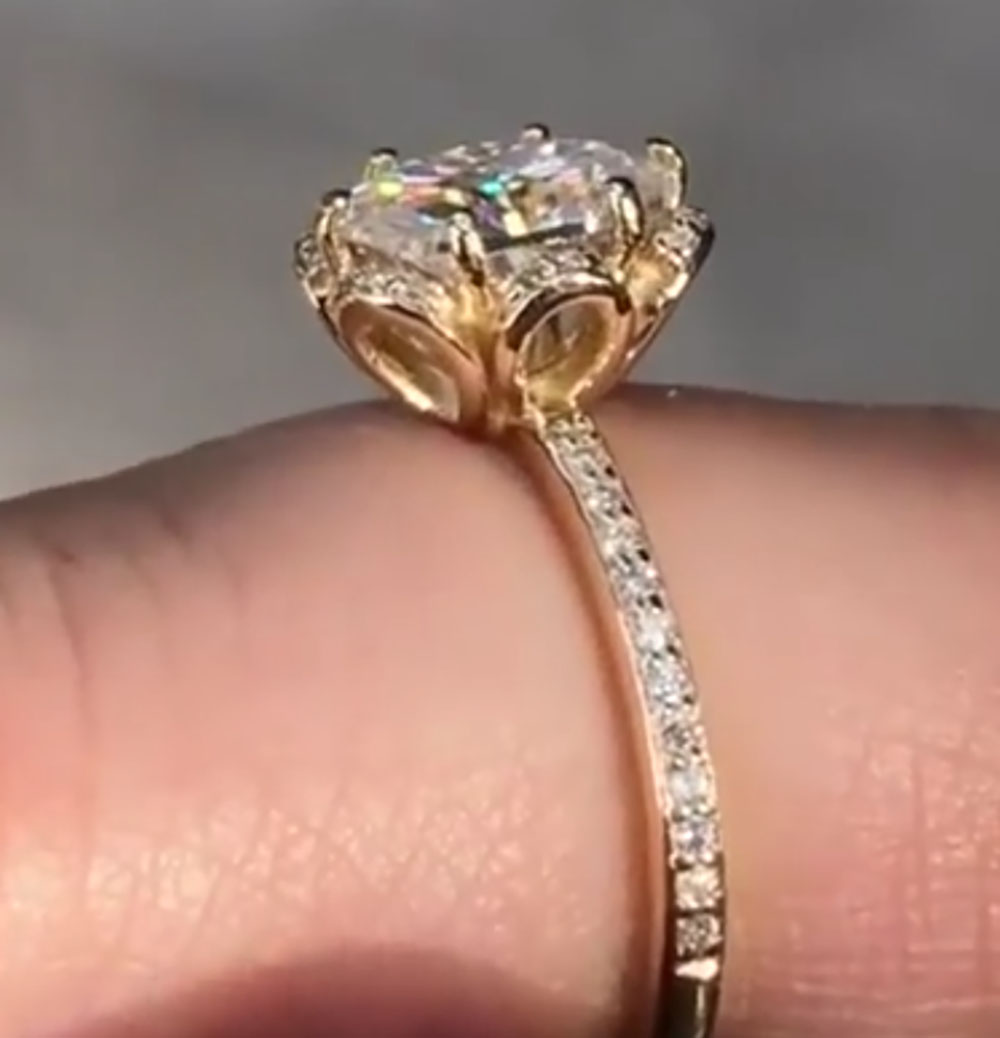 Custom Solid 14K Yellow Gold W - Moissanite Engagement Ring 1 Carat ulasan dan harga
