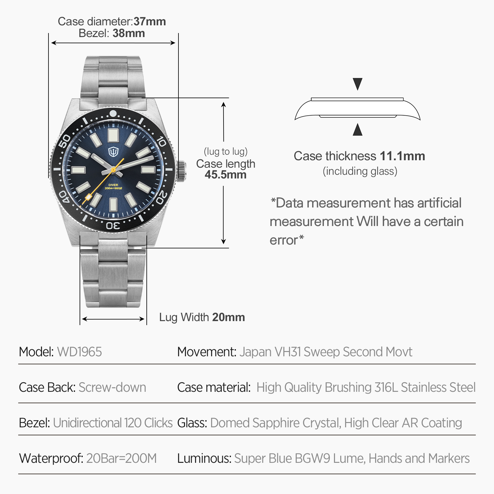 Watchdives 37Mm WD1965 V2 Man  - Watch Accessories ulasan dan harga