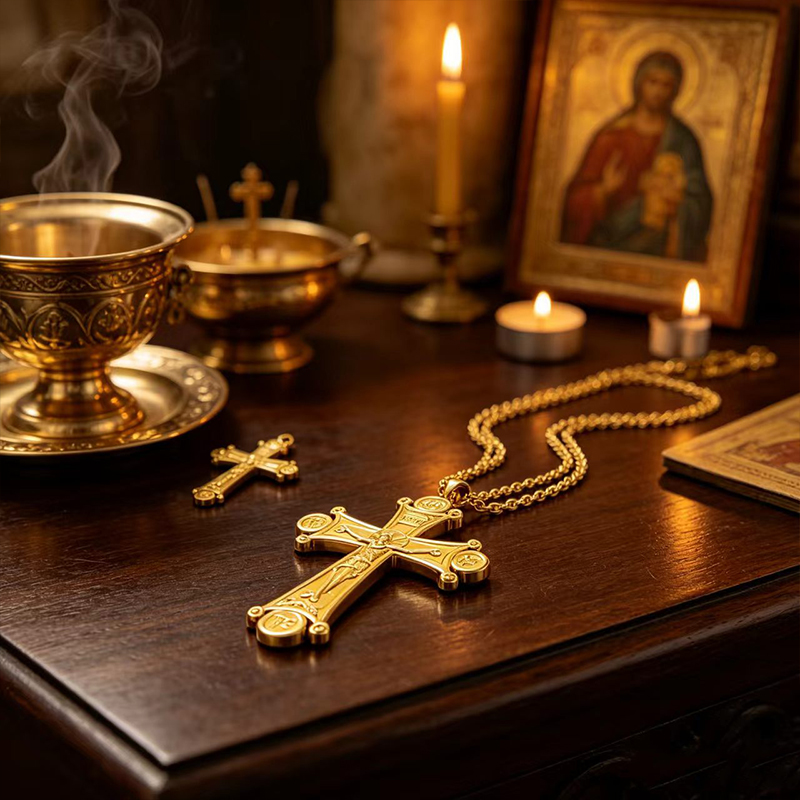 Premium Orthodox Crucifix Neck - Cross Pendant Necklace Gold ulasan dan harga