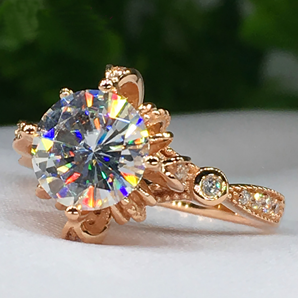 Custom Solid 18K Au750 Yellow  - Moissanite Engagement Ring 1 Carat ulasan dan harga