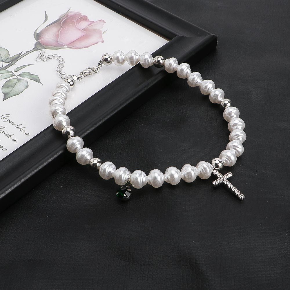 Vintage Pendant Crystal Cross  - Pearl Choker Necklace Vintage ulasan dan harga