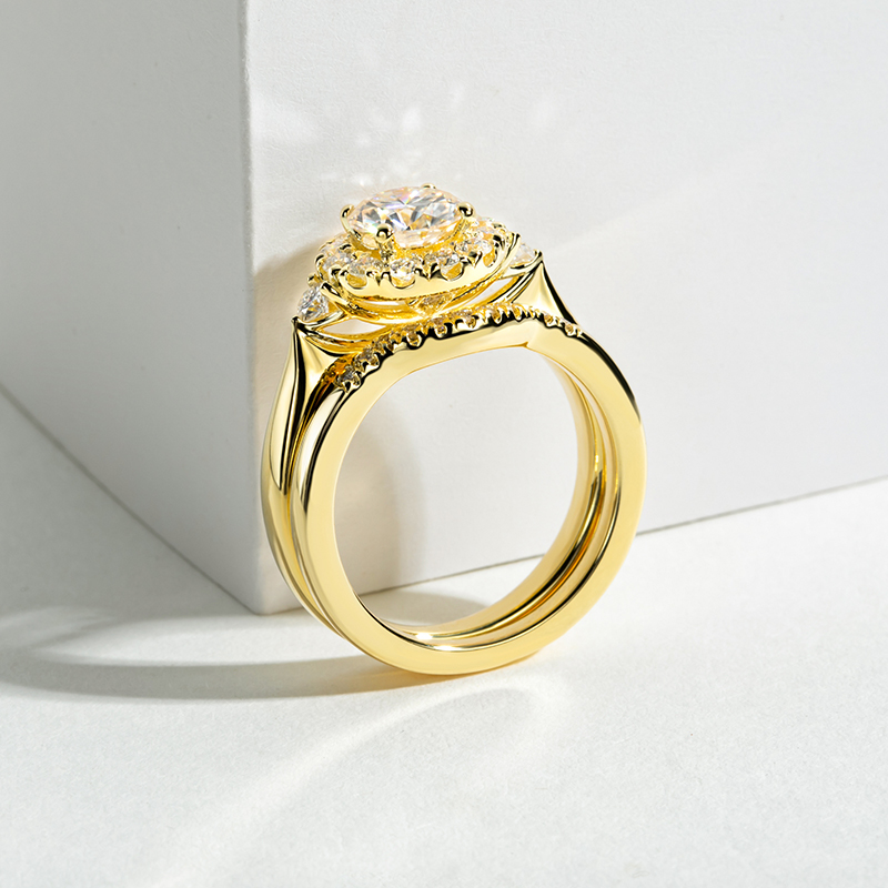 Engagement Gold Color Ring Set - Moissanite Engagement Ring 1 Carat ulasan dan harga