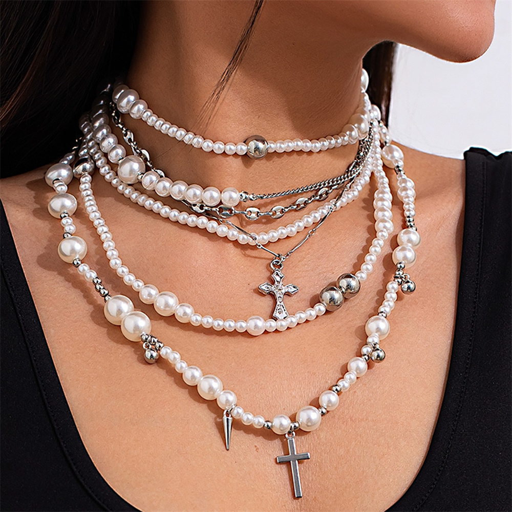 Multi-layer Imitation Pearl Be - Layered Pendant Necklace Aesthetic ulasan dan harga