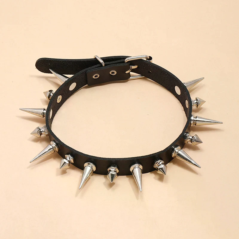 Long Spike Choker Punk Faux Le - Goth Punk Spike Choker ulasan dan harga