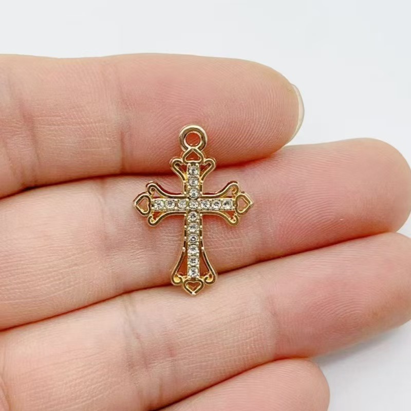 10pcs Diamond studded Gold Cro - Cross Pendant Necklace Gold ulasan dan harga