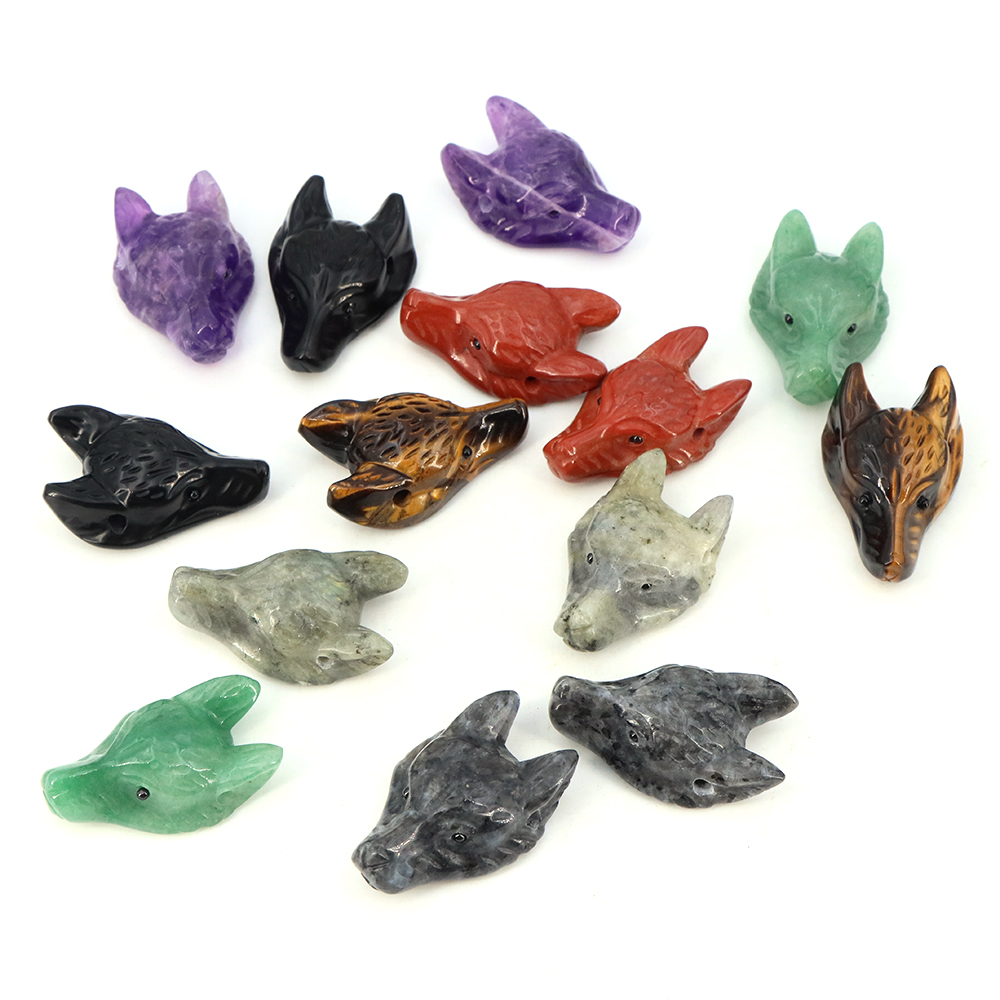 40mm Wolf Head Stone Pendant N - Crystal Pendant Necklace Natural Stone ulasan dan harga