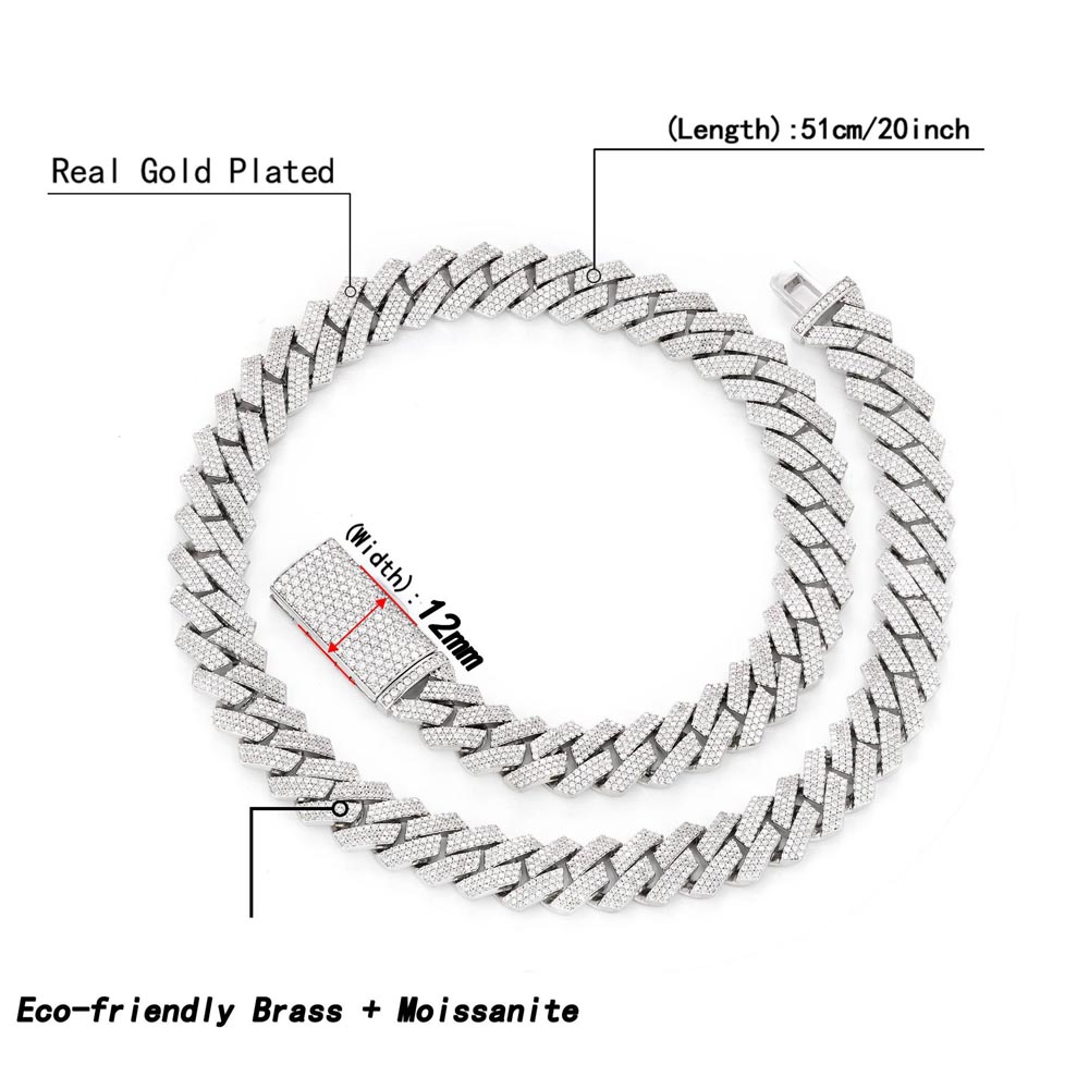 12mm 3 Rows Moissanite Iced Ou - Cuban Link Chain 12Mm ulasan dan harga
