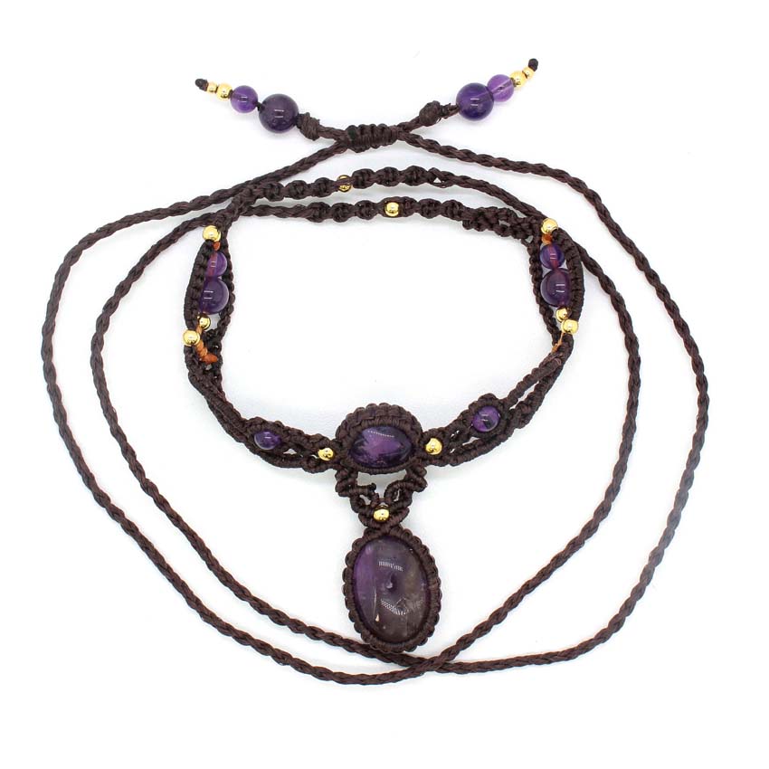 Crystal Braided Macrame Stone  - Crystal Pendant Necklace Natural Stone ulasan dan harga