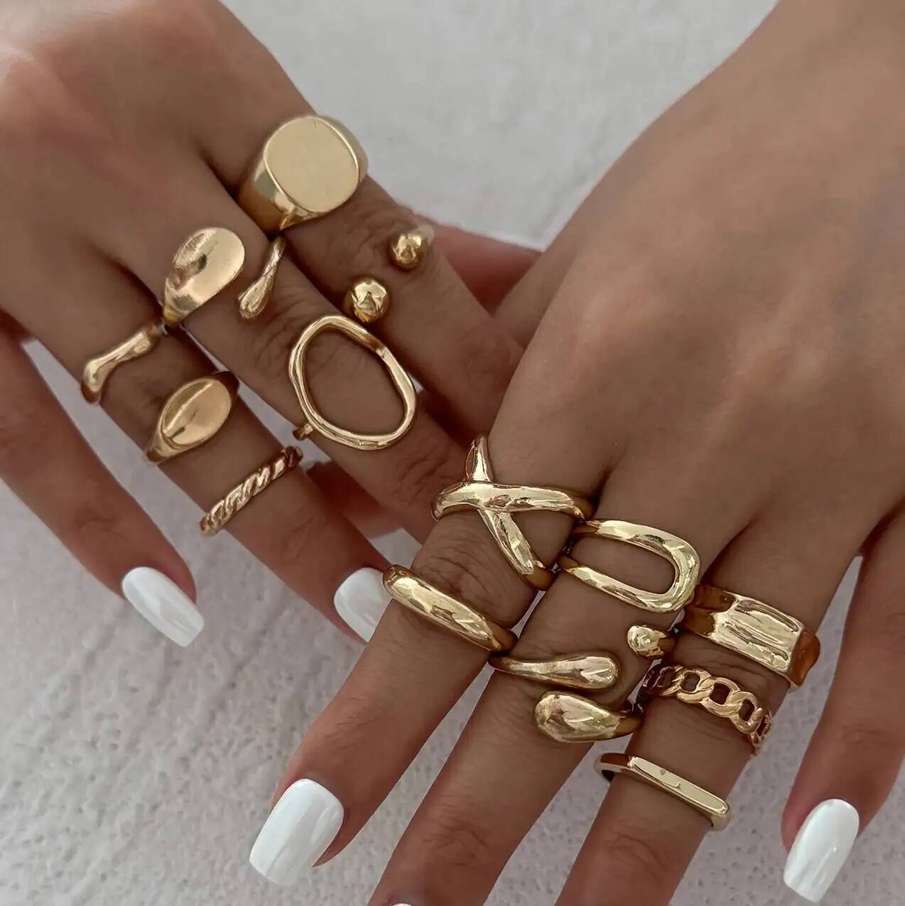 IngeSight.Z 14Pcs/Set Hip Hop  - Vintage Punk Knuckle Rings Set ulasan dan harga