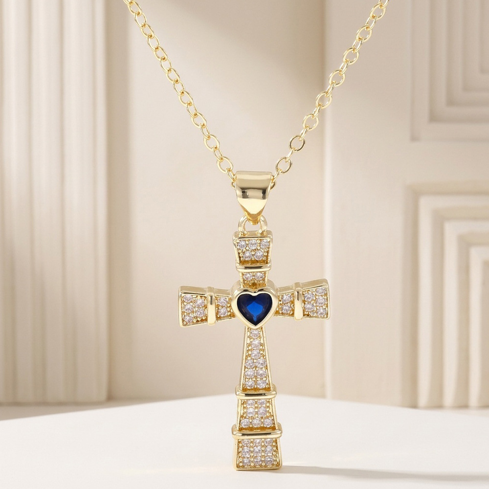 Fashion Cubic Zirconia Cross P - Cross Pendant Necklace Gold ulasan dan harga