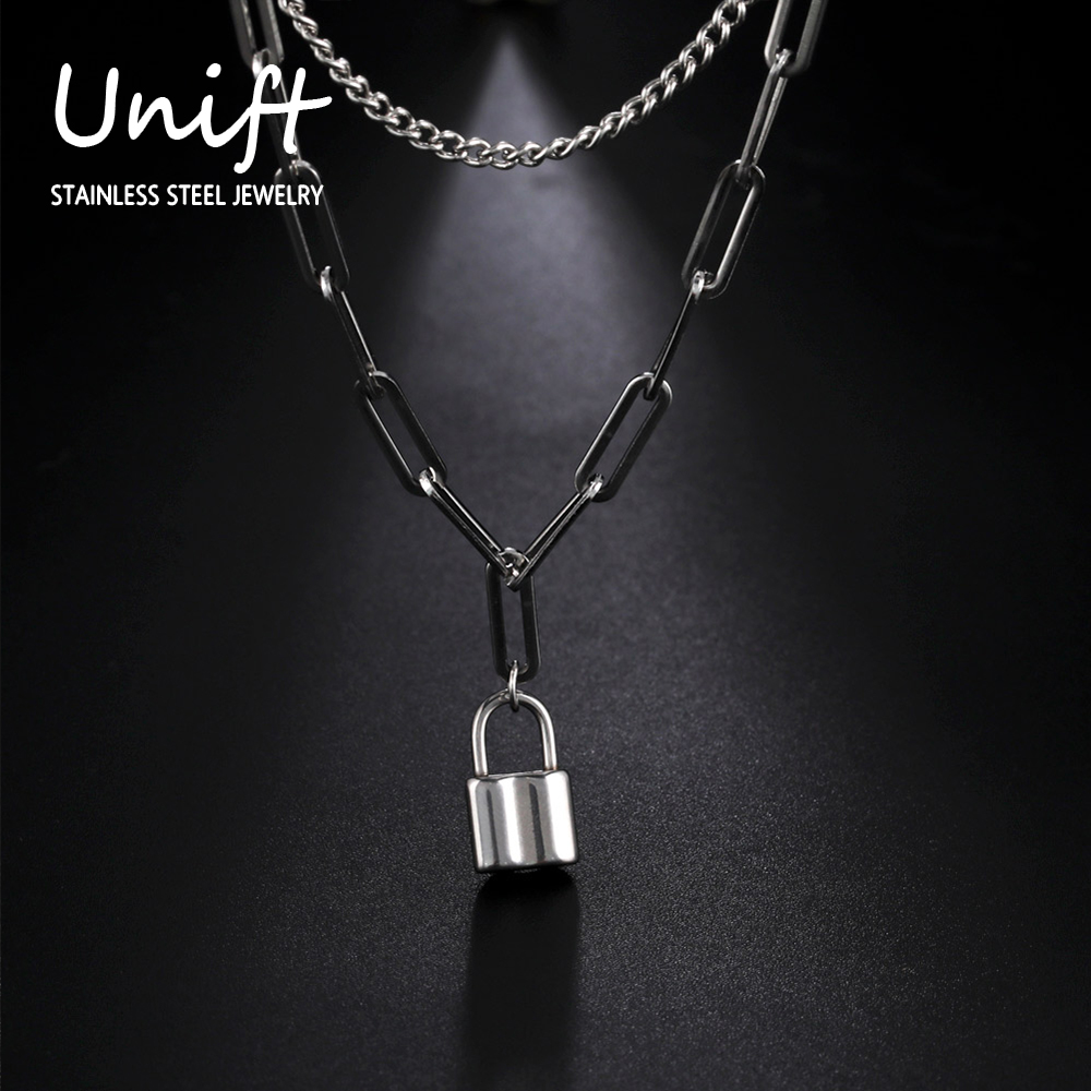 Unift Aesthetic Padlock Pendan - Layered Pendant Necklace Aesthetic ulasan dan harga