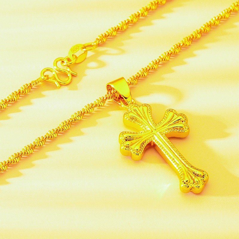 9999 24K genuine gold classic  - Cross Pendant Necklace Gold ulasan dan harga