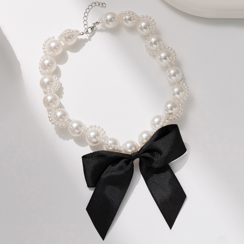 Faux Pearl Ribbon Choker Neckl - Pearl Choker Necklace Vintage ulasan dan harga