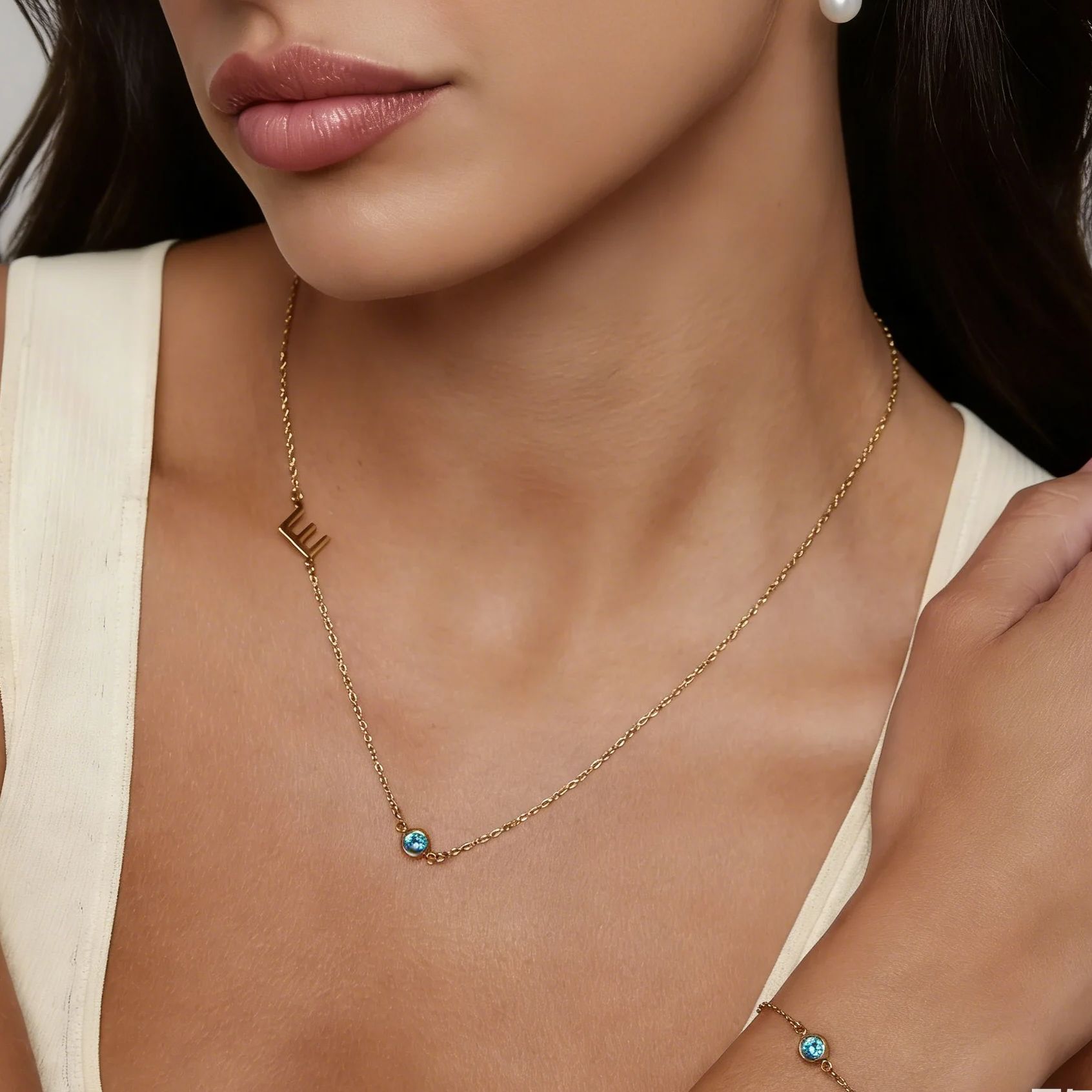 Side Set Initial Birthstone Ne - Initial Letter Necklace 18K Gold ulasan dan harga