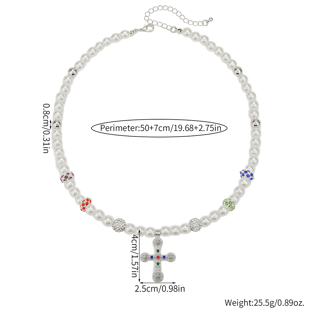 Steampunk Colorful Crystal Cro - Pearl Choker Necklace Vintage ulasan dan harga